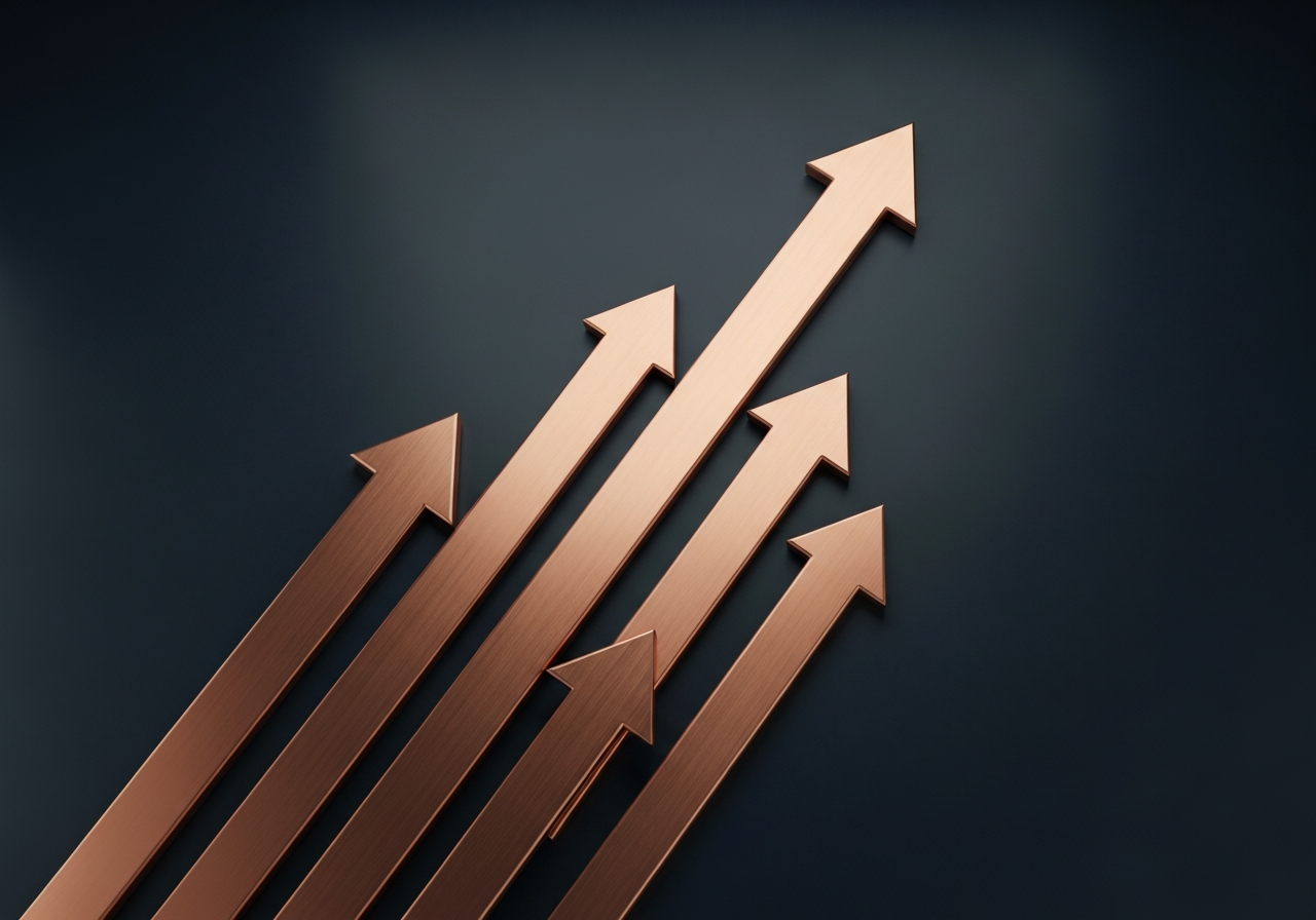 Flèches de croissance en cuivre symbolisant la stratégie commerciale
